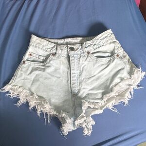 GARAGE Women's Light Wash Frayed Hem High-Rise Shorts